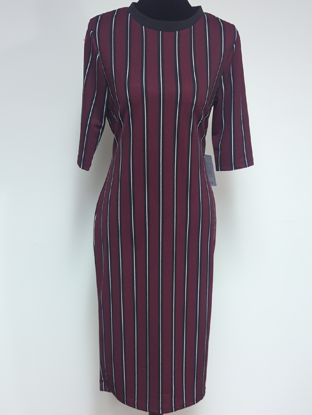 Nordstrom Burgundy Vertical-Stripe Midi Dress with Black Trim